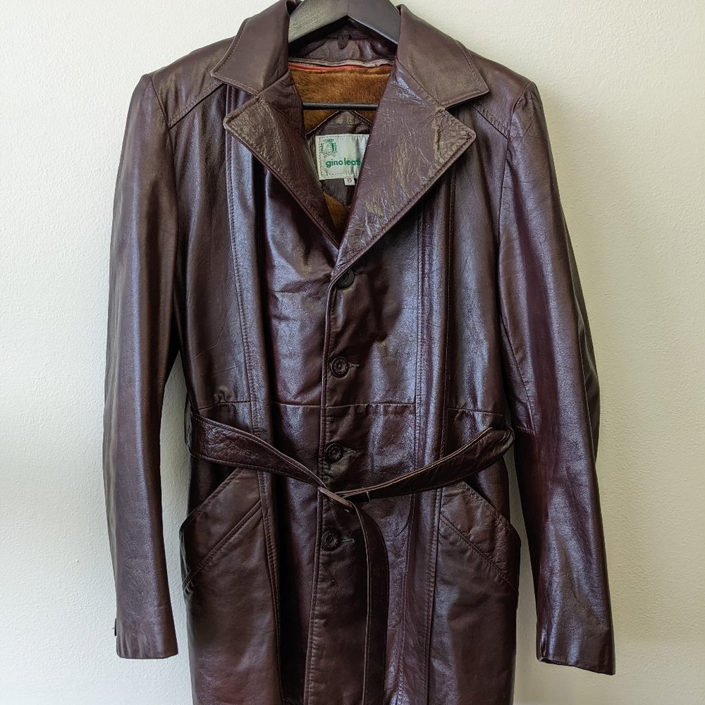 Vintage Leather Trench Coat by Gino Leathers [size 40 / men's small]